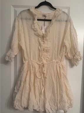 Storets Lightweight Ruffled Cream Women's Blouse Dress with built-in shorts NWT